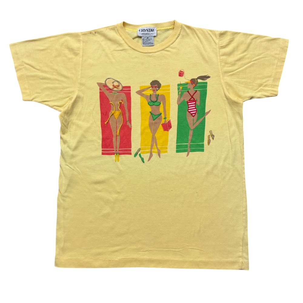 Vintage Crystal Sportswear Beach Bikini Girls Appliqué Novelty T-Shirt Tee